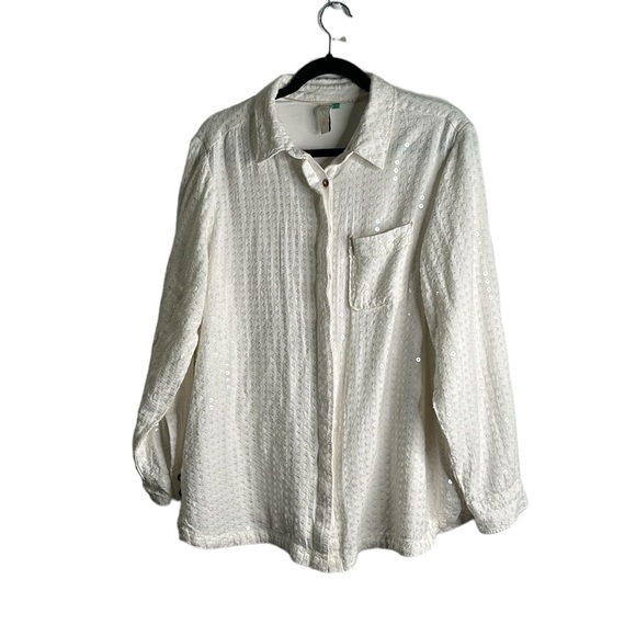 Anthropology pilcro white button down sequins top size 1x - Picture 1 of 11